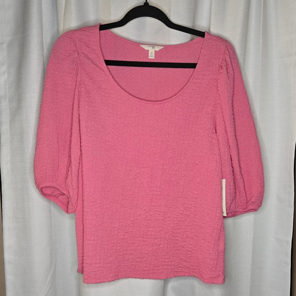 NWT New Terra & Sky OX‎ XL pink puff sleeve womens top